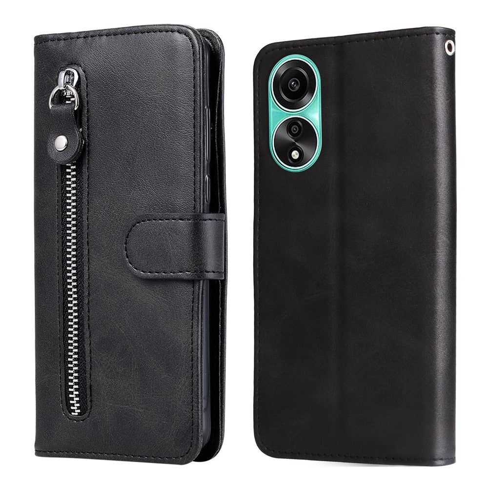 For Oppo A78 4G Zipper Pocket Wallet Stand Phone Case Anti-drop Calf Texture Cover