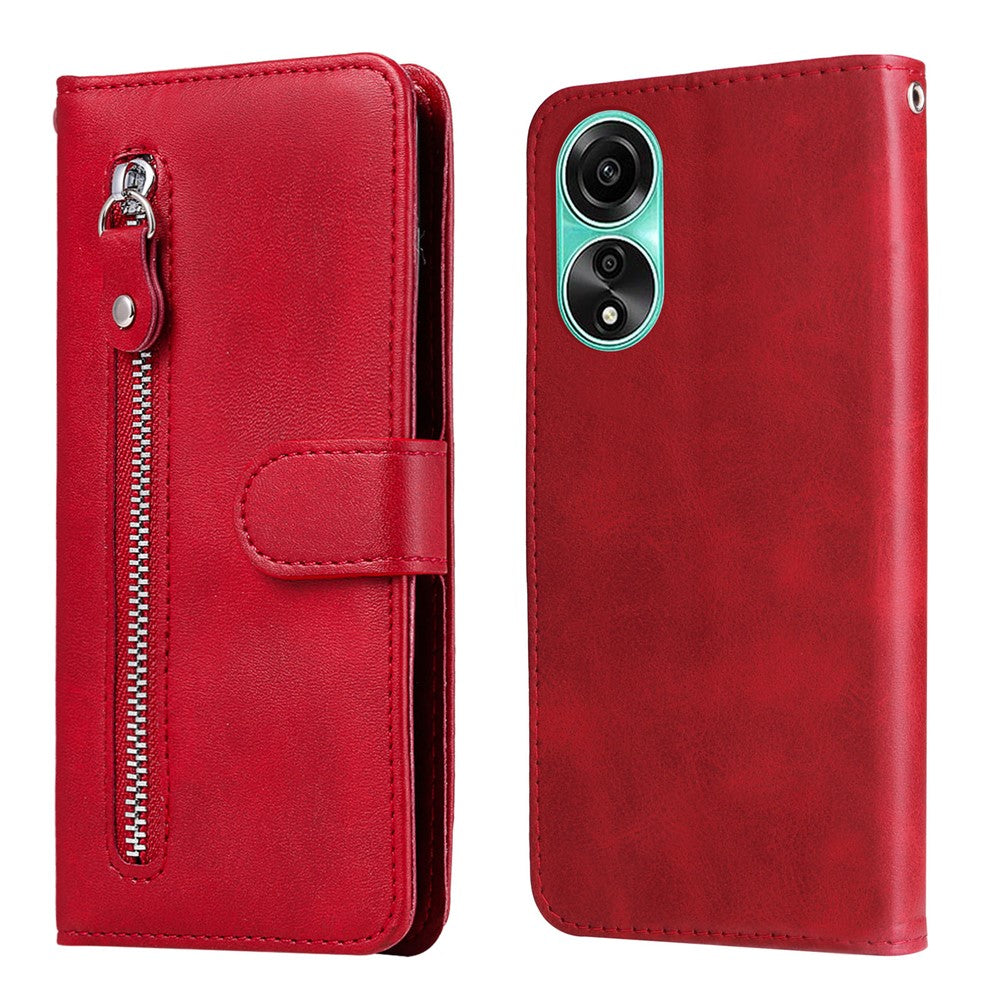 For Oppo A78 4G Zipper Pocket Wallet Stand Phone Case Anti-drop Calf Texture Cover