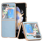 For Samsung Galaxy Z Flip5 5G Electroplating Back Cover Genuine Cow Leather + PC Litchi Texture Phone Case