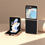 For Samsung Galaxy Z Flip5 5G Phone Case Genuine Cow Leather + PC Luxury Texture Electroplating Cover