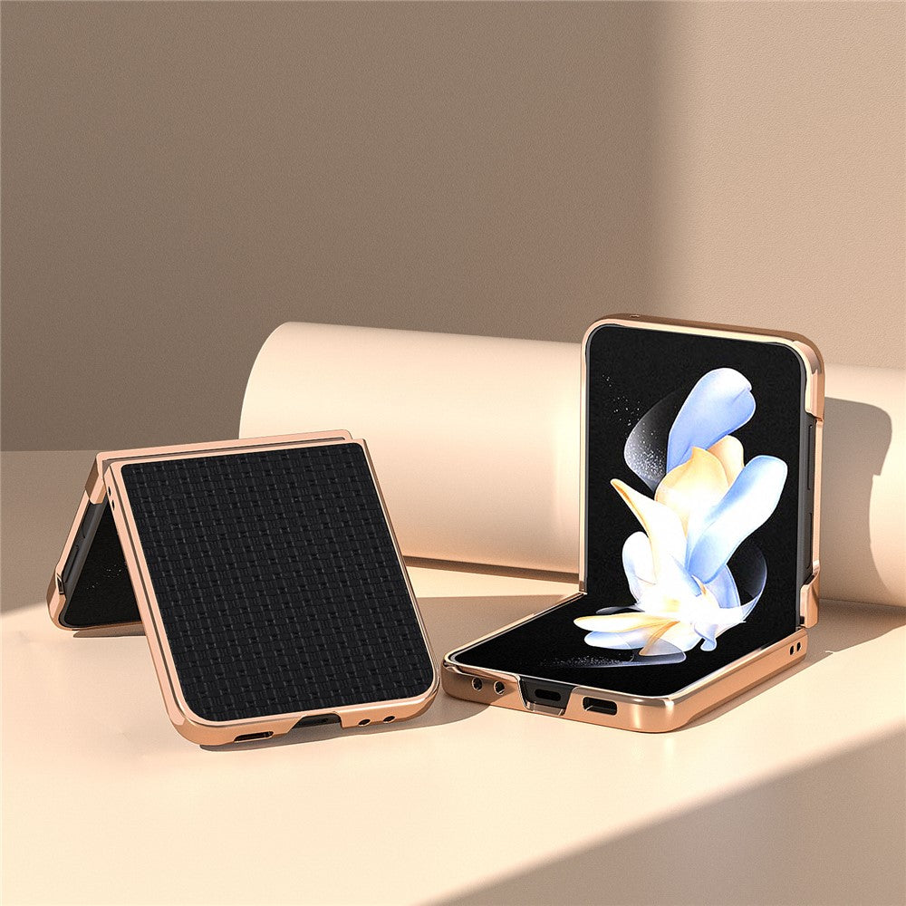 For Samsung Galaxy Z Flip5 5G Phone Case Genuine Cow Leather + PC Luxury Texture Electroplating Cover
