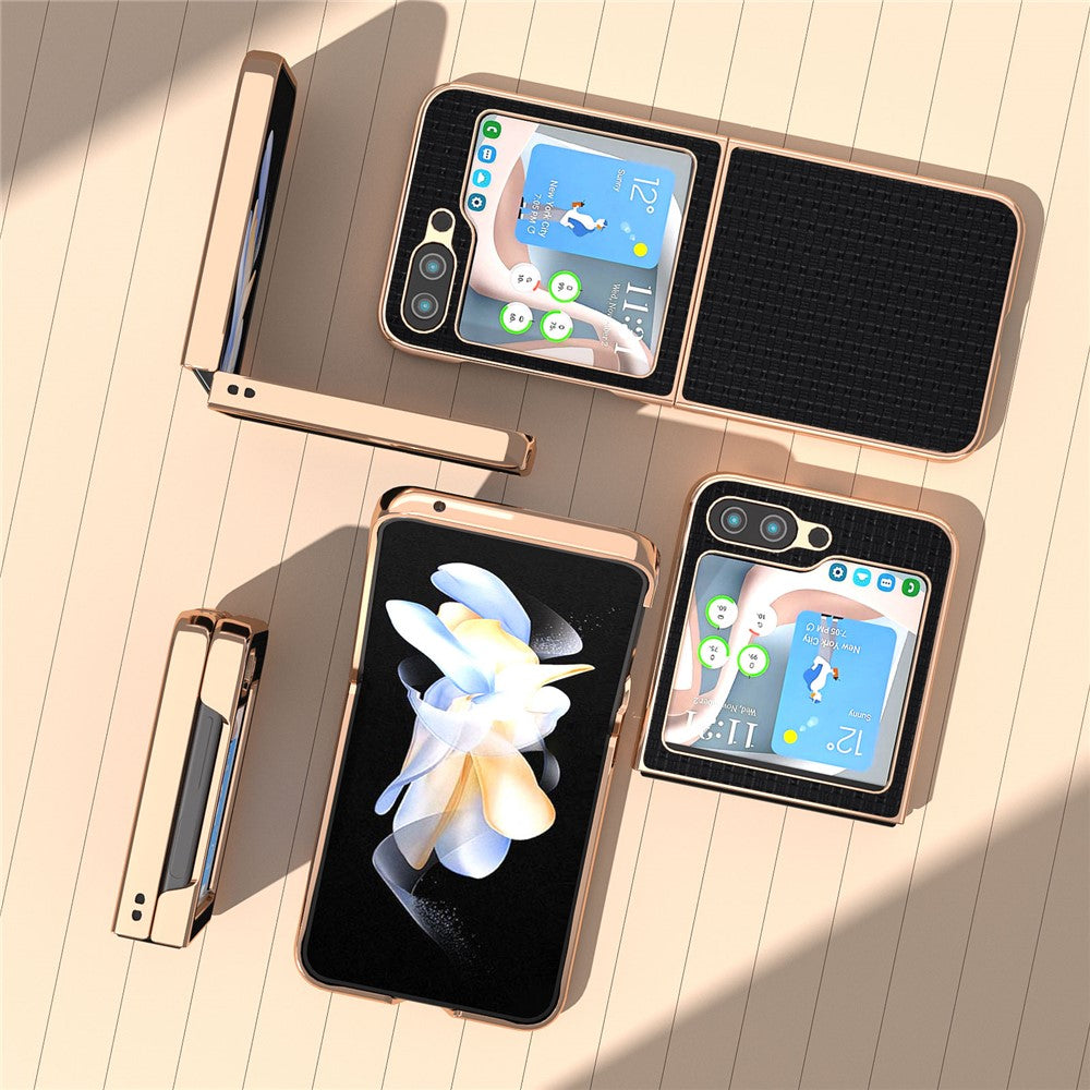 For Samsung Galaxy Z Flip5 5G Phone Case Genuine Cow Leather + PC Luxury Texture Electroplating Cover
