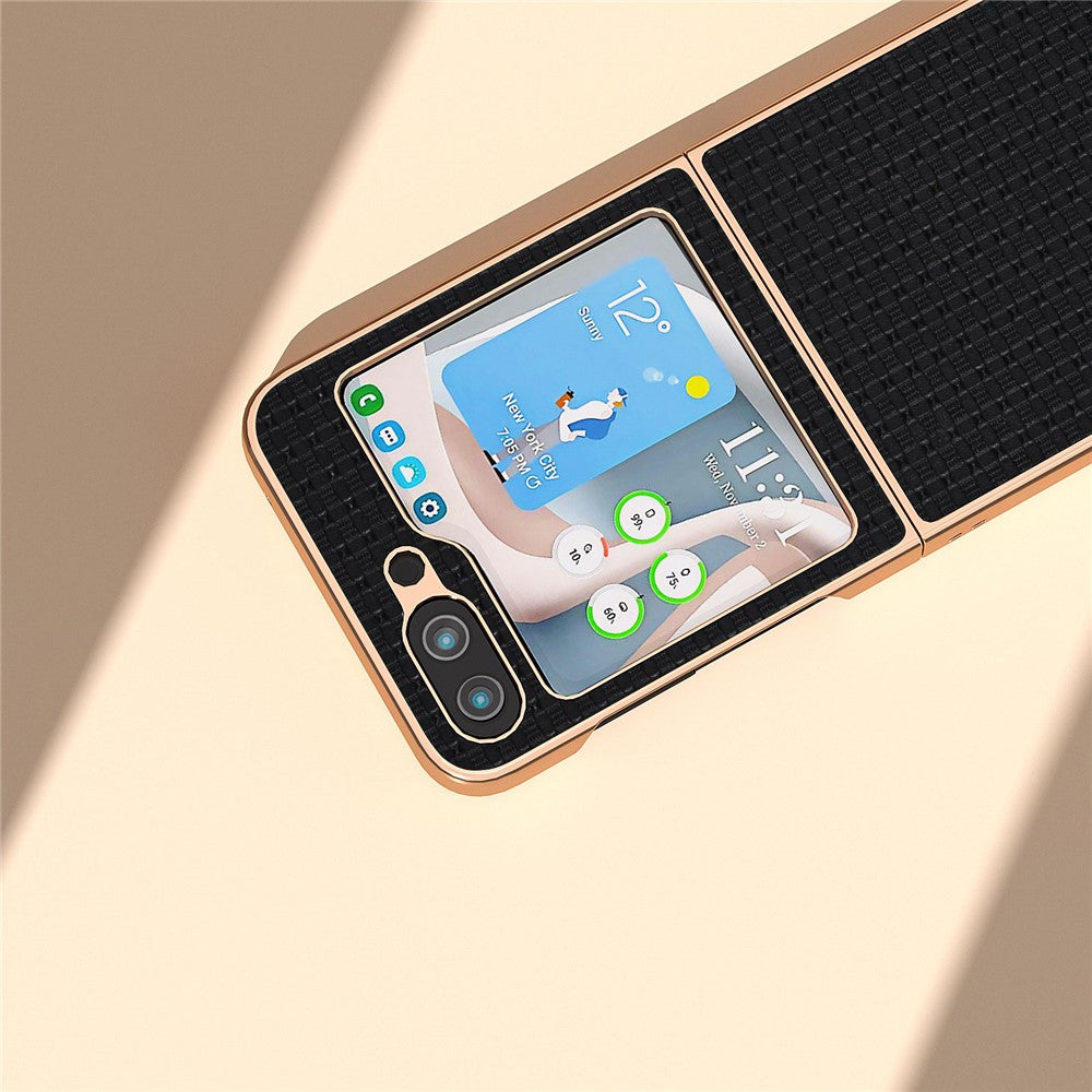 For Samsung Galaxy Z Flip5 5G Phone Case Genuine Cow Leather + PC Luxury Texture Electroplating Cover