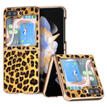 For Samsung Galaxy Z Flip5 5G Leopard Pattern Phone Case PU Leather + PC Electroplating Cover