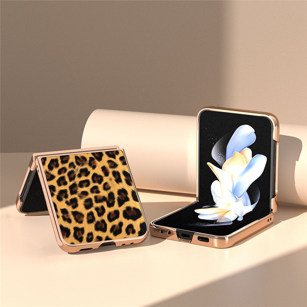 For Samsung Galaxy Z Flip5 5G Leopard Pattern Phone Case PU Leather + PC Electroplating Cover