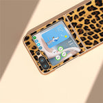For Samsung Galaxy Z Flip5 5G Leopard Pattern Phone Case PU Leather + PC Electroplating Cover
