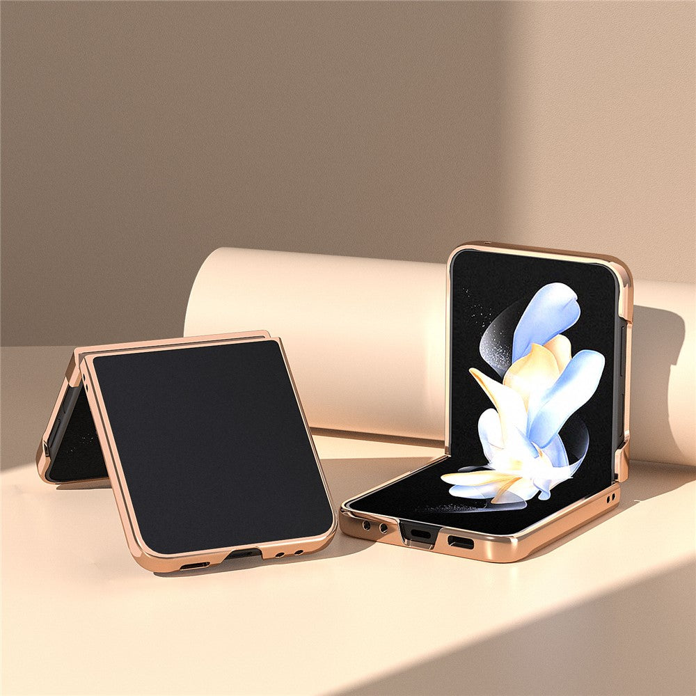 For Samsung Galaxy Z Flip5 5G Silky Series Electroplating Phone Case Genuine Cow Leather + PC Cover