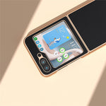 For Samsung Galaxy Z Flip5 5G Silky Series Electroplating Phone Case Genuine Cow Leather + PC Cover