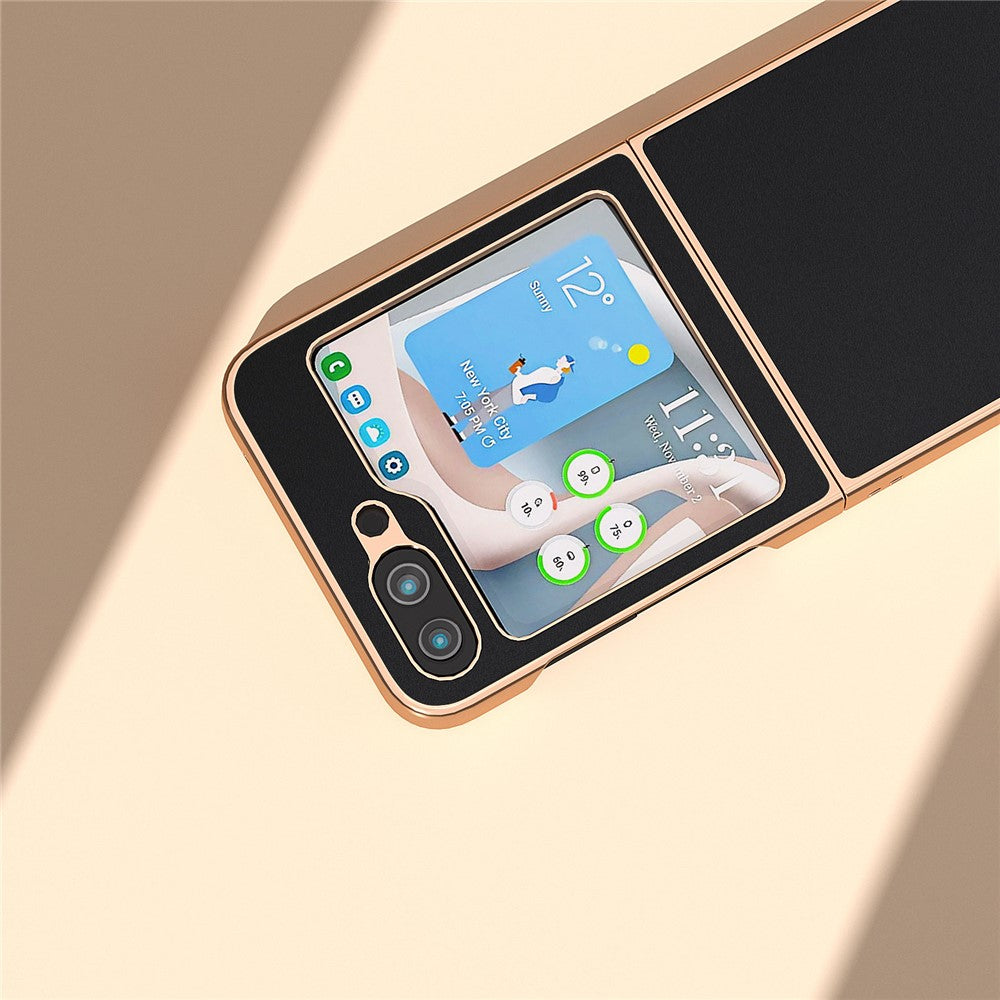 For Samsung Galaxy Z Flip5 5G Silky Series Electroplating Phone Case Genuine Cow Leather + PC Cover