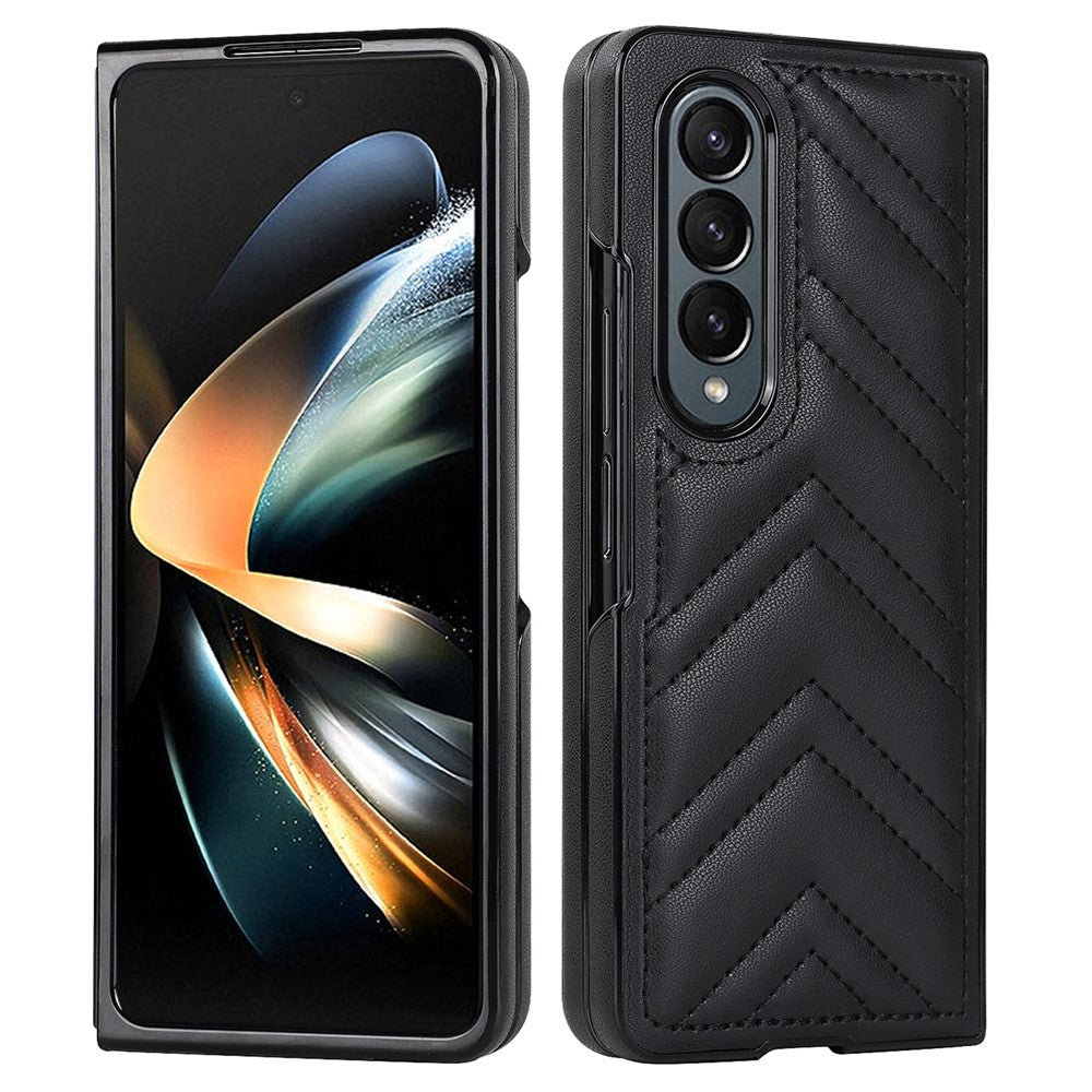 For Samsung Galaxy Z Fold4 5G PU Leather + PC Phone Case V-Shape Stitching Shockproof Folding Cover