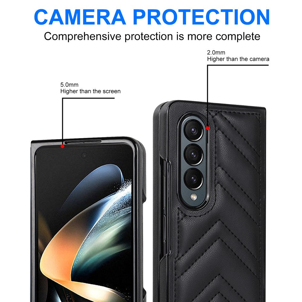 For Samsung Galaxy Z Fold4 5G PU Leather + PC Phone Case V-Shape Stitching Shockproof Folding Cover