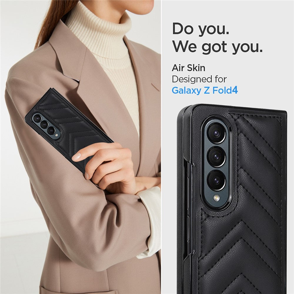 For Samsung Galaxy Z Fold4 5G PU Leather + PC Phone Case V-Shape Stitching Shockproof Folding Cover