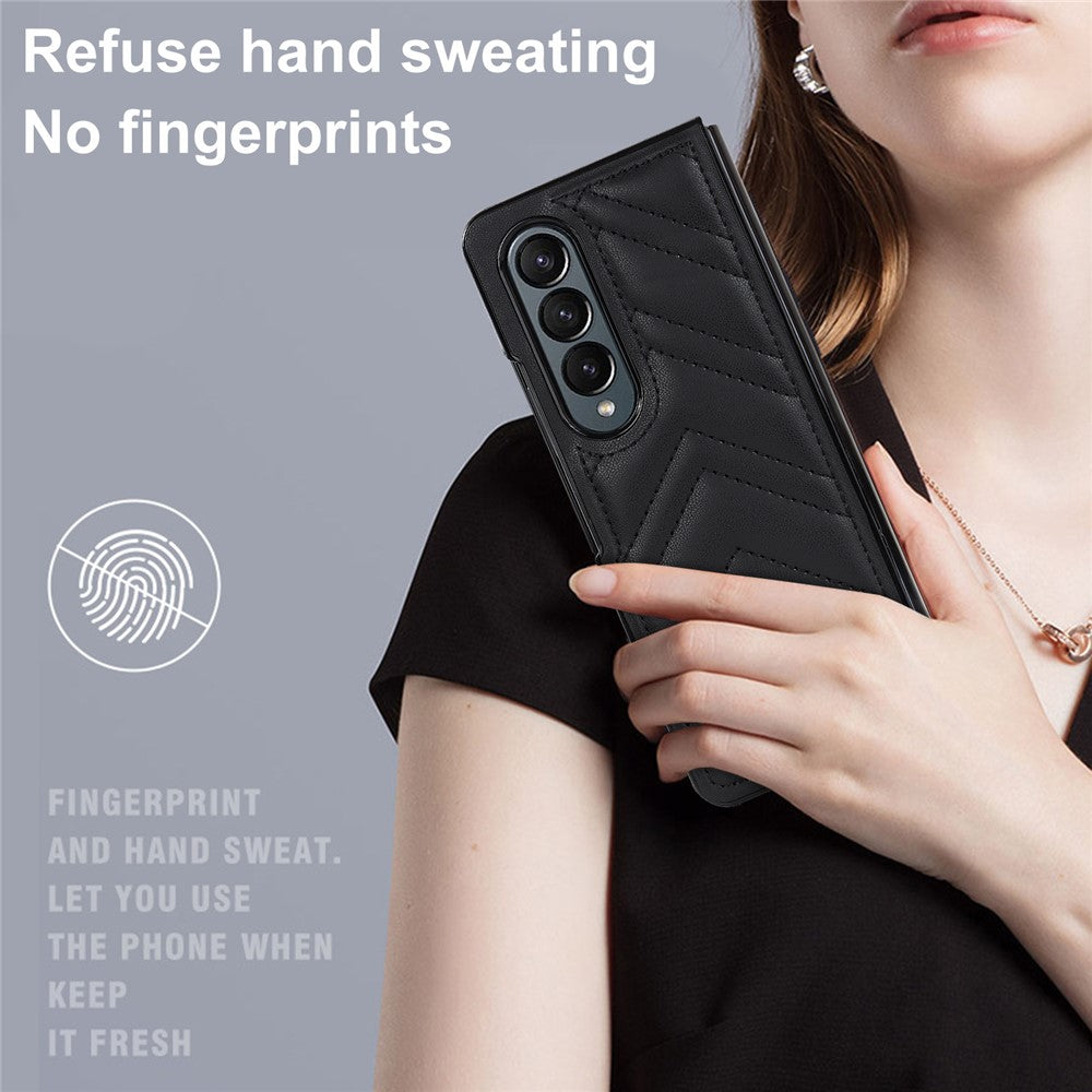 For Samsung Galaxy Z Fold4 5G PU Leather + PC Phone Case V-Shape Stitching Shockproof Folding Cover