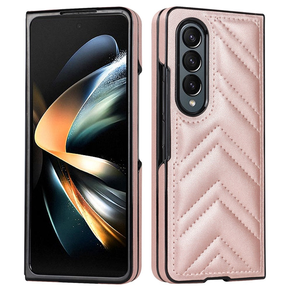 For Samsung Galaxy Z Fold4 5G PU Leather + PC Phone Case V-Shape Stitching Shockproof Folding Cover