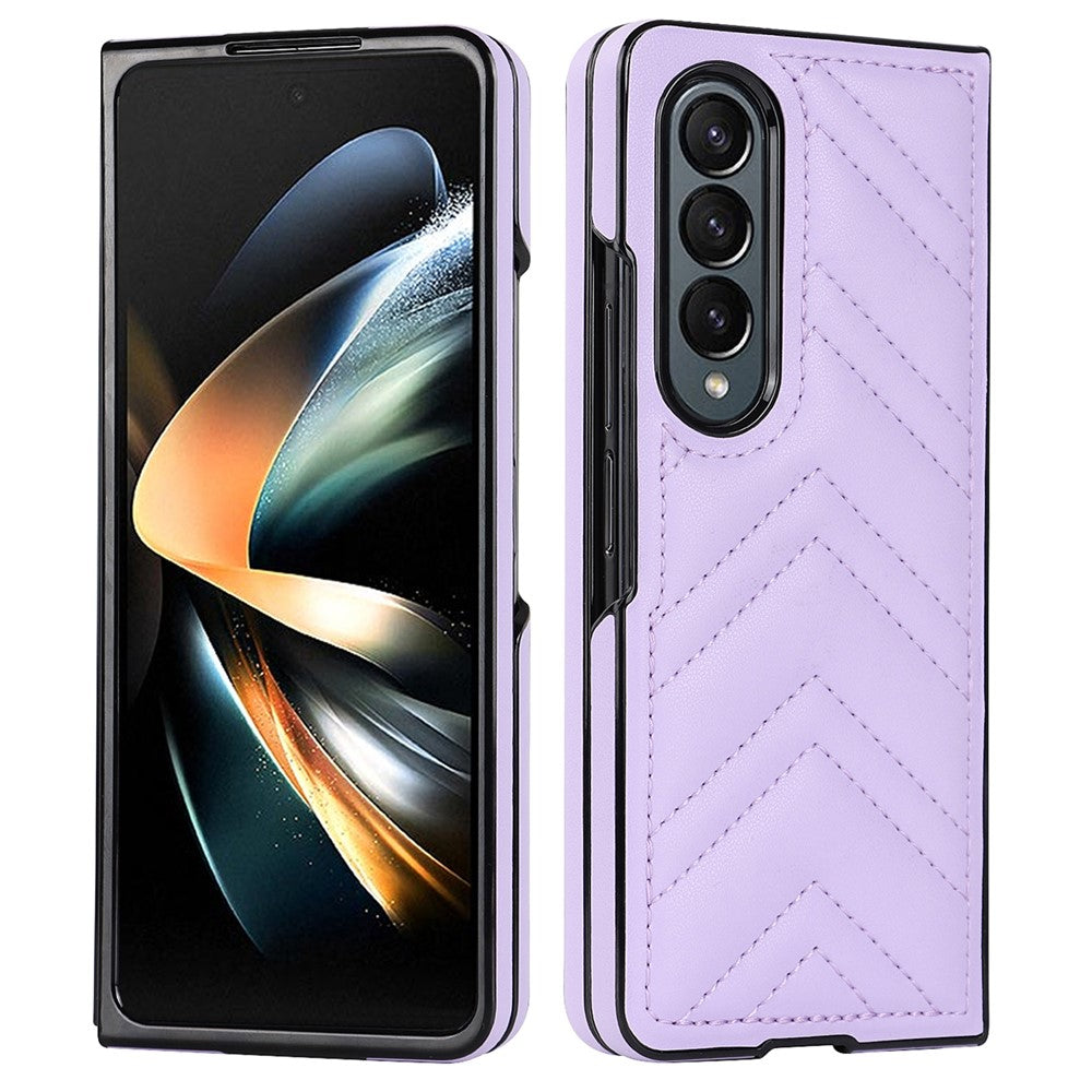 For Samsung Galaxy Z Fold4 5G PU Leather + PC Phone Case V-Shape Stitching Shockproof Folding Cover