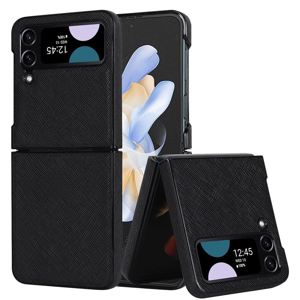 For Samsung Galaxy Z Flip4 5G Cross Texture Phone Case PU Leather + PC Protective Cover