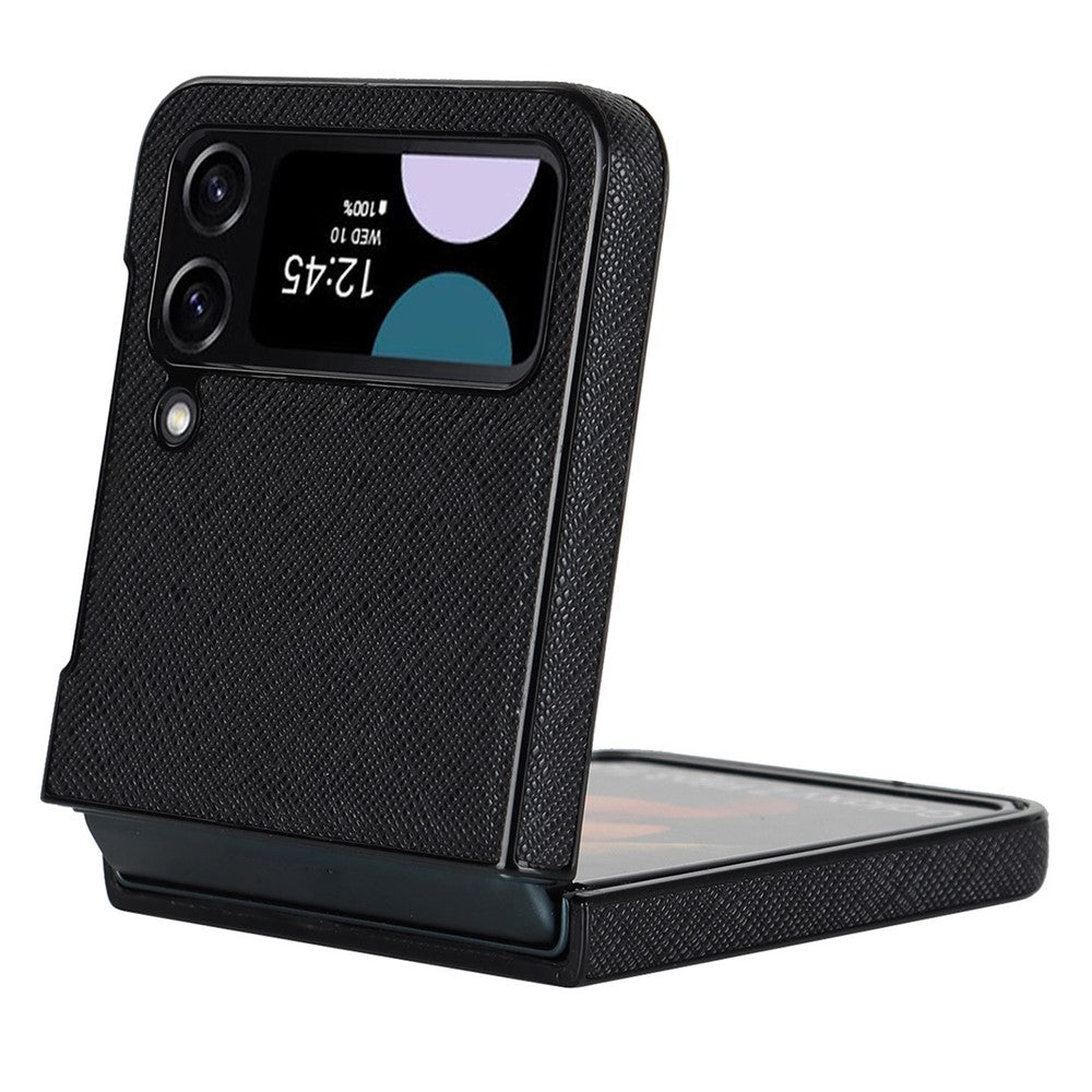 For Samsung Galaxy Z Flip4 5G Cross Texture Phone Case PU Leather + PC Protective Cover