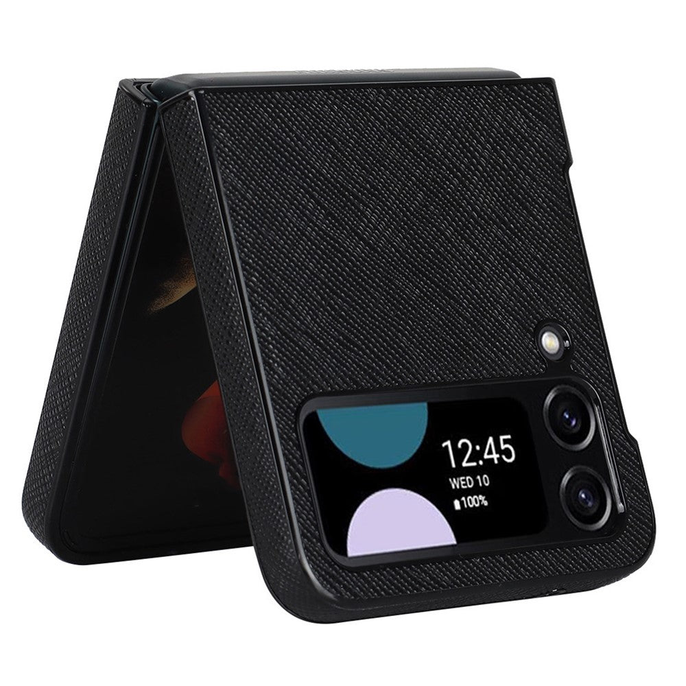 For Samsung Galaxy Z Flip4 5G Cross Texture Phone Case PU Leather + PC Protective Cover