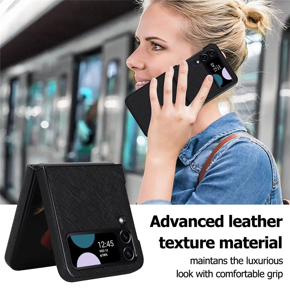 For Samsung Galaxy Z Flip4 5G Cross Texture Phone Case PU Leather + PC Protective Cover