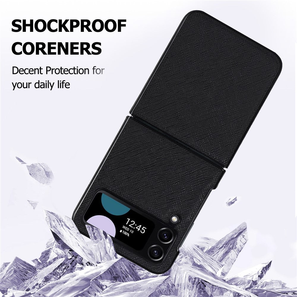 For Samsung Galaxy Z Flip4 5G Cross Texture Phone Case PU Leather + PC Protective Cover