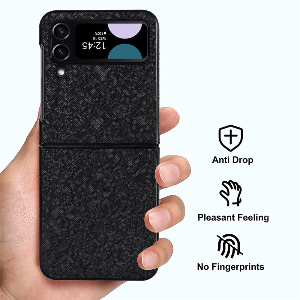 For Samsung Galaxy Z Flip4 5G Cross Texture Phone Case PU Leather + PC Protective Cover