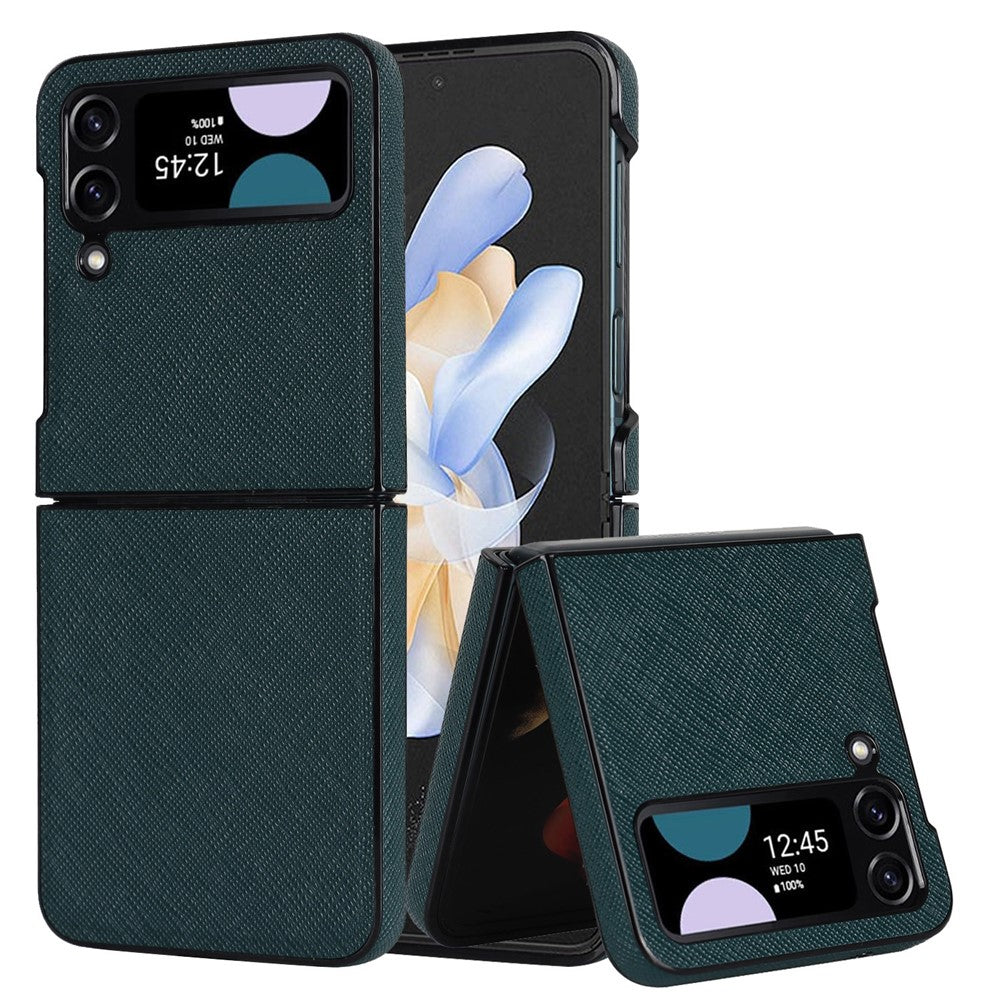 For Samsung Galaxy Z Flip4 5G Cross Texture Phone Case PU Leather + PC Protective Cover