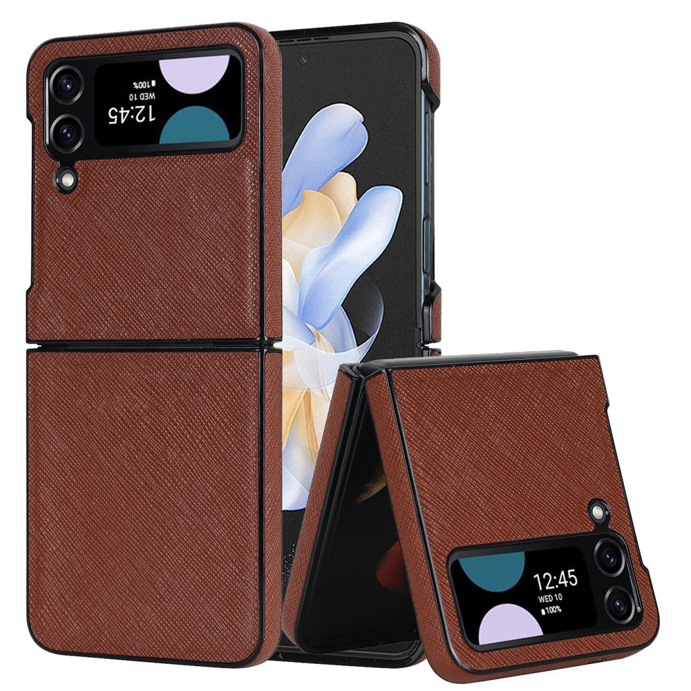 For Samsung Galaxy Z Flip4 5G Cross Texture Phone Case PU Leather + PC Protective Cover