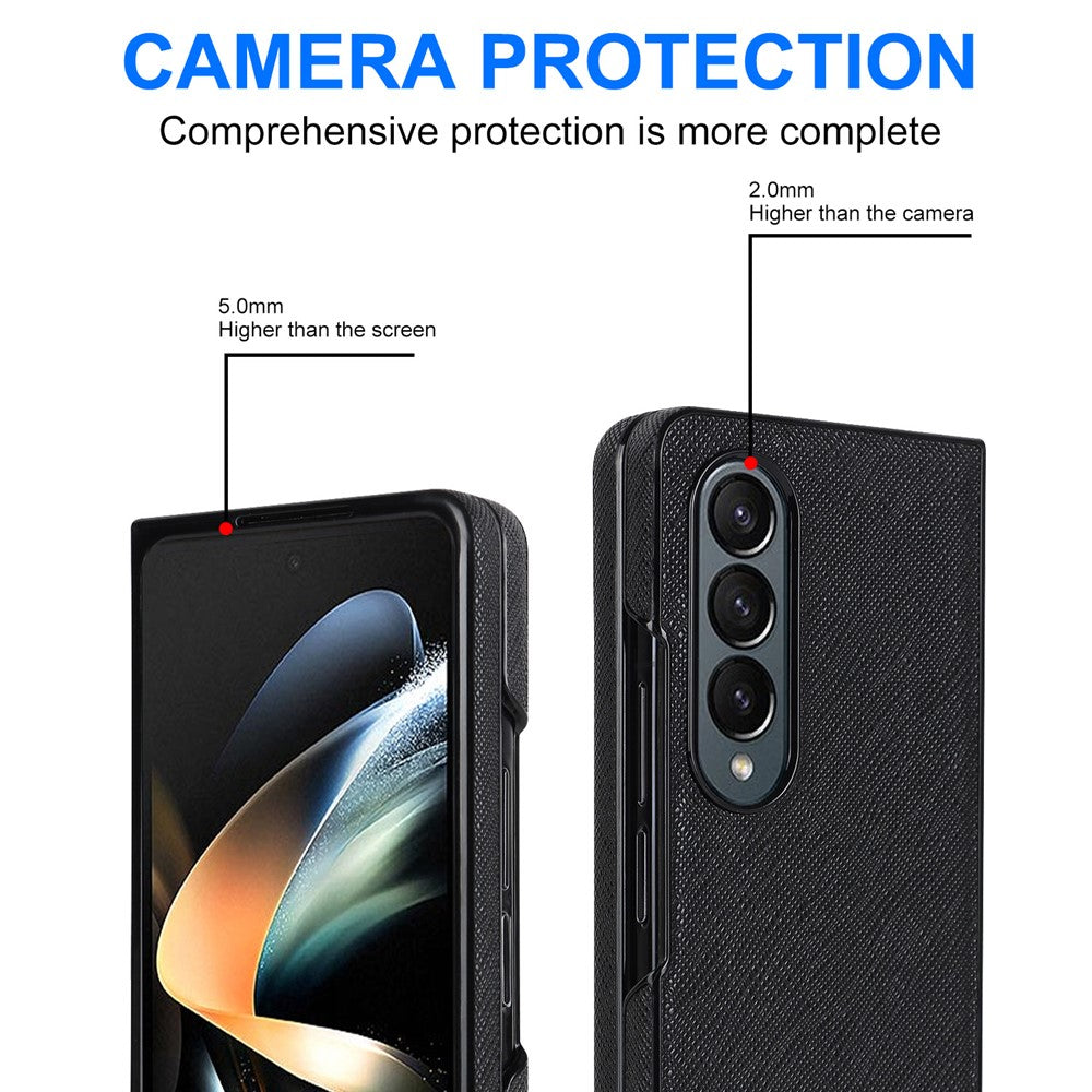 For Samsung Galaxy Z Fold4 5G Shockproof Phone Case PU Leather + PC Cross Texture Cover