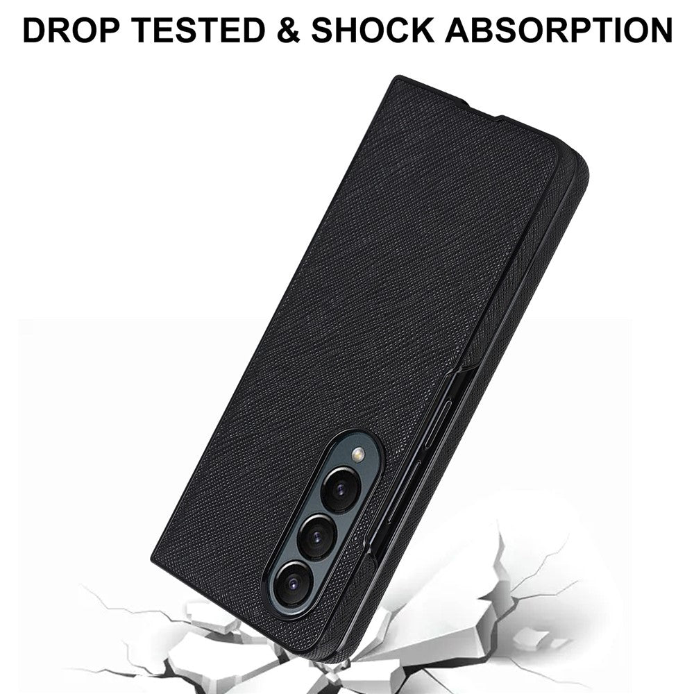 For Samsung Galaxy Z Fold4 5G Shockproof Phone Case PU Leather + PC Cross Texture Cover