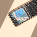 Til Samsung Galaxy Z Flip5 5G Bagcover i Krokodillemønster Ægte Koskind + PC Nano Galvaniseret Telefoncover