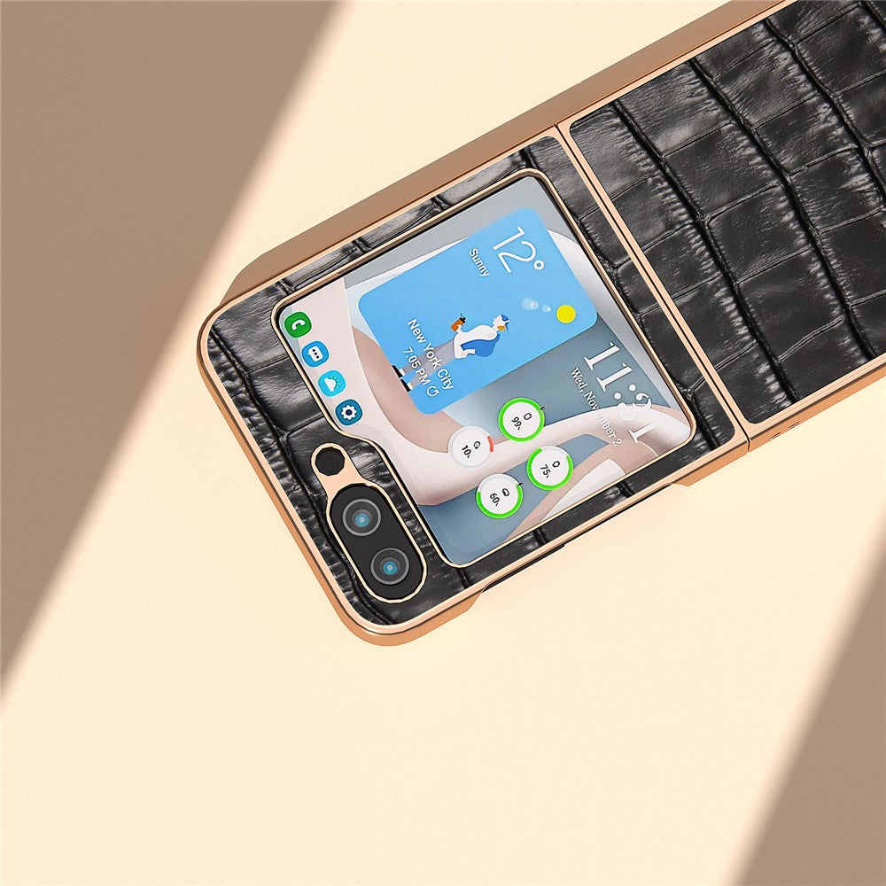 Til Samsung Galaxy Z Flip5 5G Bagcover i Krokodillemønster Ægte Koskind + PC Nano Galvaniseret Telefoncover