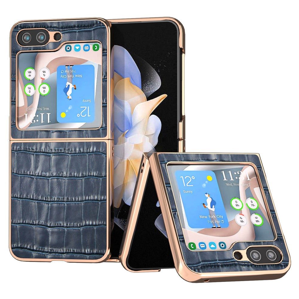 Til Samsung Galaxy Z Flip5 5G Bagcover i Krokodillemønster Ægte Koskind + PC Nano Galvaniseret Telefoncover