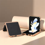 For Samsung Galaxy Z Flip5 5G Lychee Texture Phone Case Genuine Cow Leather + PC Nano Electroplating Cover