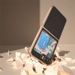 For Samsung Galaxy Z Flip5 5G Lychee Texture Phone Case Genuine Cow Leather + PC Nano Electroplating Cover