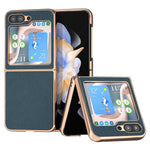 For Samsung Galaxy Z Flip5 5G Lychee Texture Phone Case Genuine Cow Leather + PC Nano Electroplating Cover