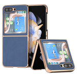 For Samsung Galaxy Z Flip5 5G Lychee Texture Phone Case Genuine Cow Leather + PC Nano Electroplating Cover