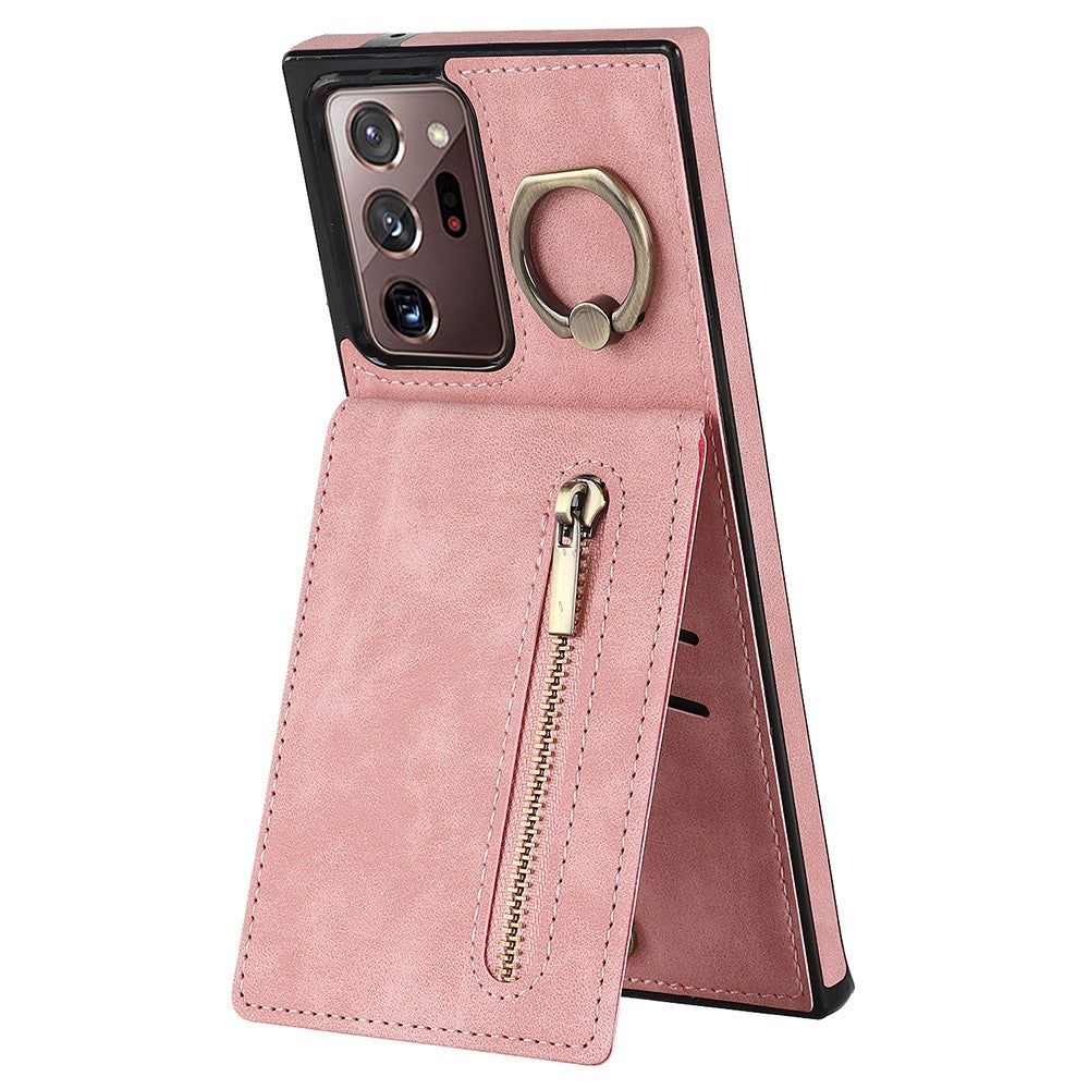 RFID Blocking Phone Case for Samsung Galaxy Note20 Ultra / Note20 Ultra 5G Retro PU+TPU Kickstand Cover with Zippered Wallet