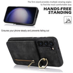 RFID Blocking Kickstand Phone Case for Samsung Galaxy S23+ Retro PU+TPU Zippered Wallet Phone Cover