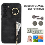RFID Blocking Kickstand Phone Case for Samsung Galaxy S23+ Retro PU+TPU Zippered Wallet Phone Cover