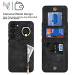 RFID Blocking Kickstand Phone Case for Samsung Galaxy S23+ Retro PU+TPU Zippered Wallet Phone Cover