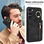 RFID Blocking Kickstand Phone Case for Samsung Galaxy S23+ Retro PU+TPU Zippered Wallet Phone Cover