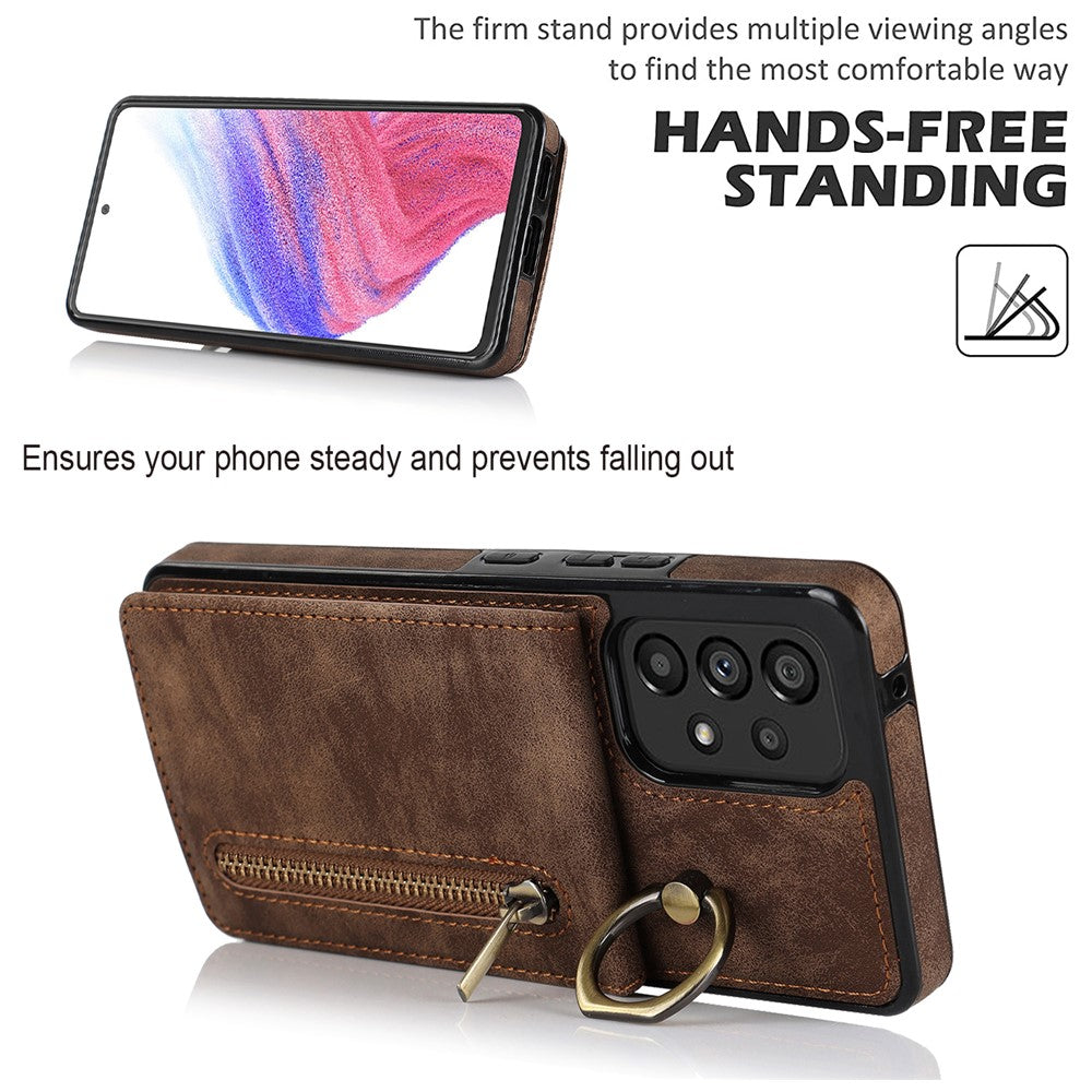 Samsung Galaxy A33 5G RFID-blockerande stativfodral Retro PU+TPU stötsäkert plånboksfodral