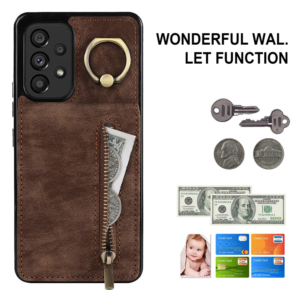 Samsung Galaxy A33 5G RFID-blockerande stativfodral Retro PU+TPU stötsäkert plånboksfodral