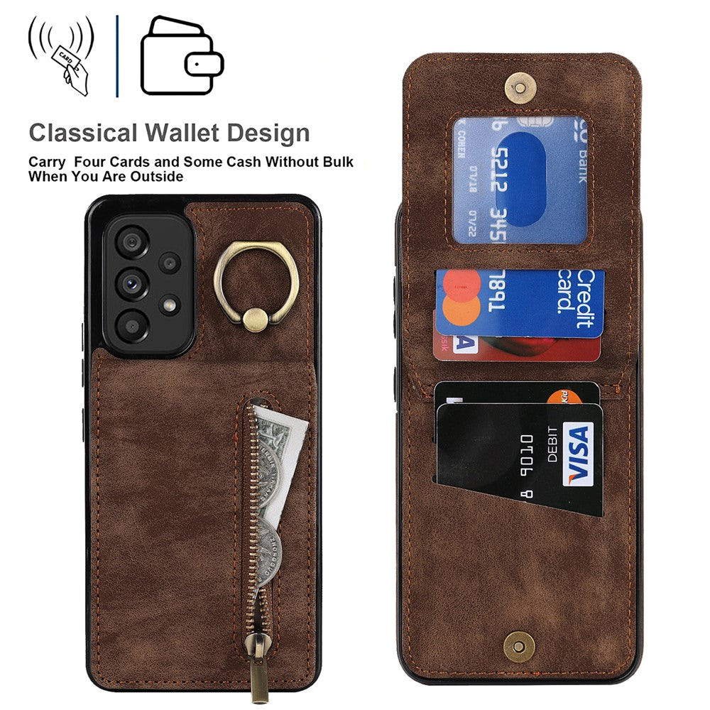 Samsung Galaxy A33 5G RFID-blockerande stativfodral Retro PU+TPU stötsäkert plånboksfodral