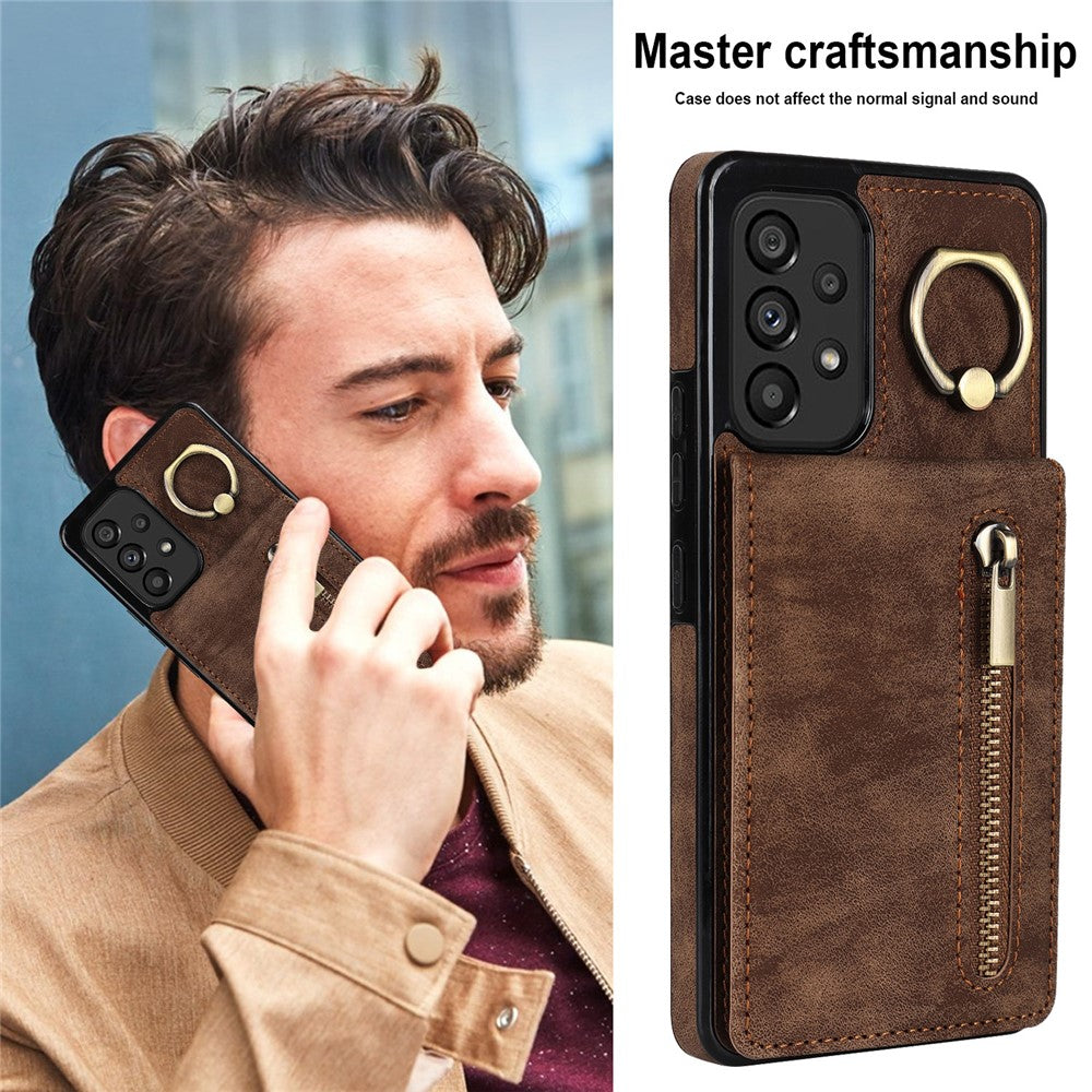 Samsung Galaxy A33 5G RFID-blockerande stativfodral Retro PU+TPU stötsäkert plånboksfodral