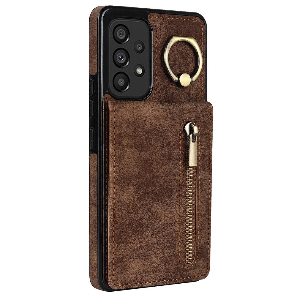 Samsung Galaxy A33 5G RFID-blockerande stativfodral Retro PU+TPU stötsäkert plånboksfodral