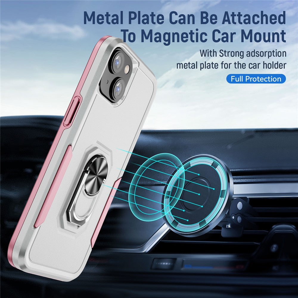 For iPhone 15 PC+TPU Shockproof Cover Anti-fall Phone Case with Ring Kickstand