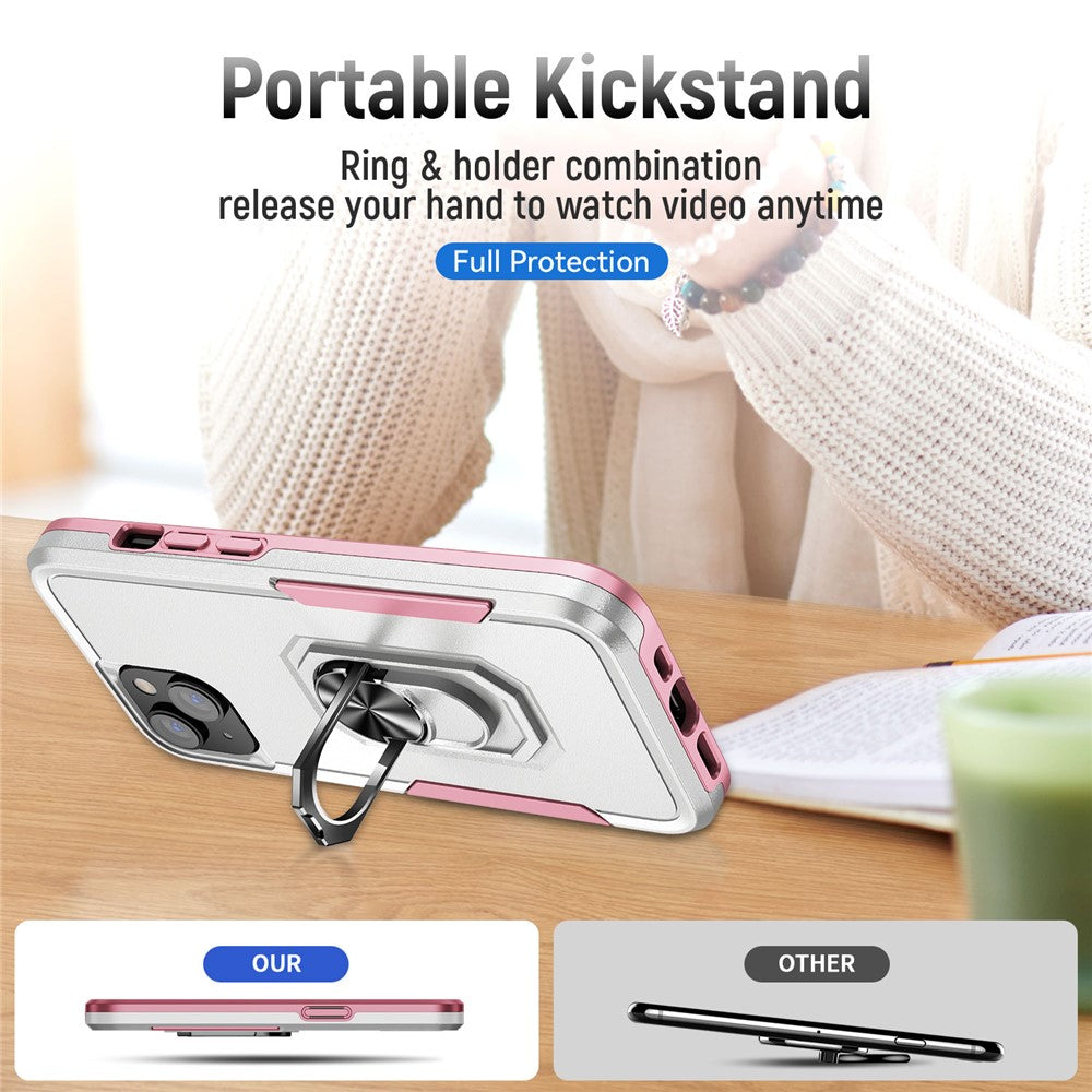 For iPhone 15 PC+TPU Shockproof Cover Anti-fall Phone Case with Ring Kickstand