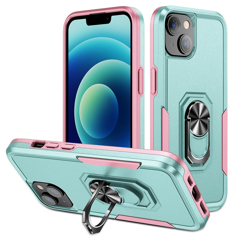 For iPhone 15 PC+TPU Shockproof Cover Anti-fall Phone Case with Ring Kickstand
