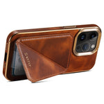DENIOR til iPhone 12 Pro Max Kortholder Kickstand Telefoncover Vokset Ægte Kødelæderbelagt TPU+PC Elektropletteret Etui